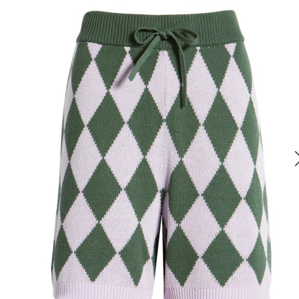 BE PROUD BY BP. GENDER INCLUSIVE PRIDE ARGYLE SWEATER SHORTS IN GREEN- PURPLE
